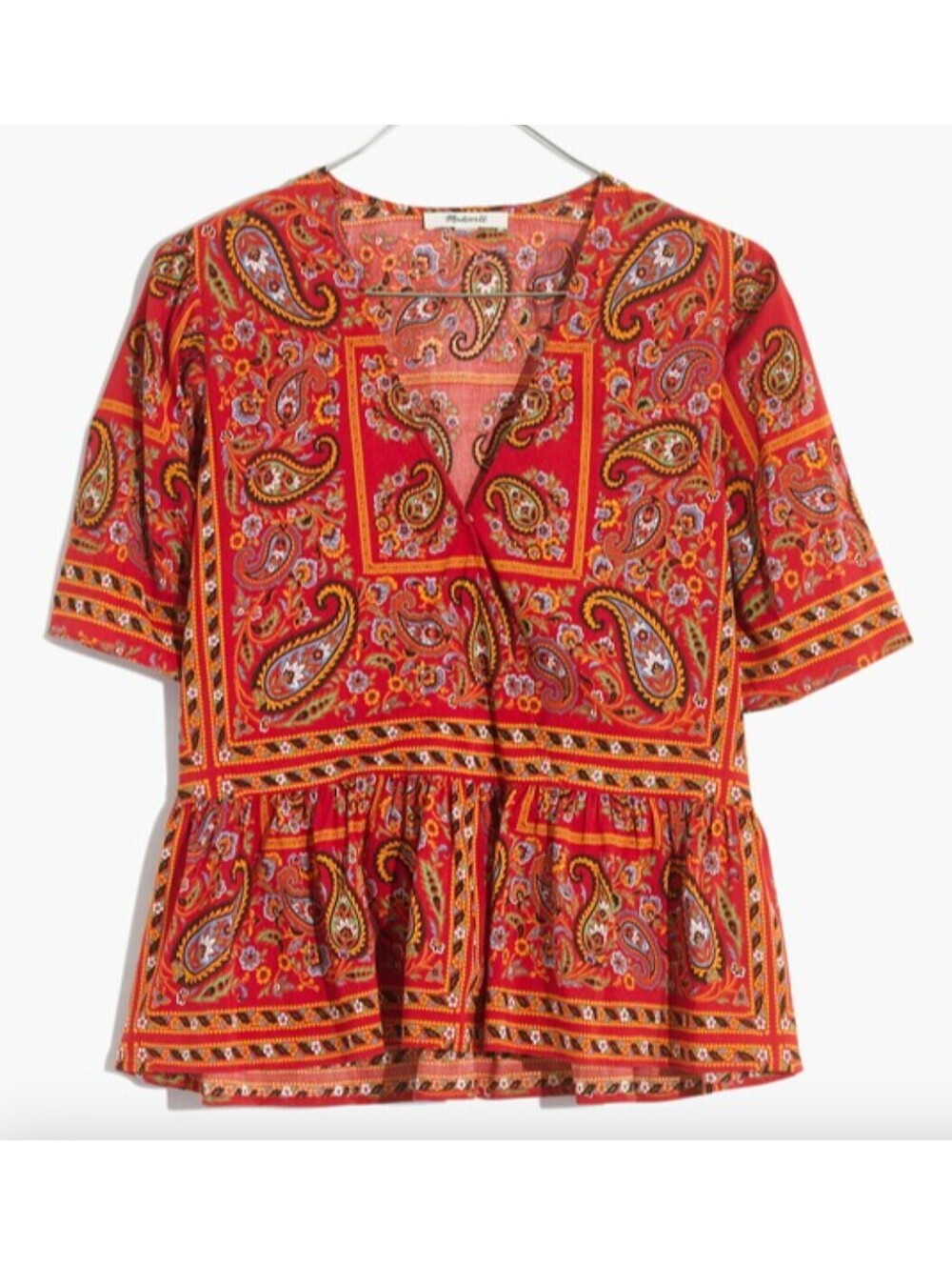Boho Chic Retro 70s Madewell Crossover Peplum Top in Bandana Paisley Print